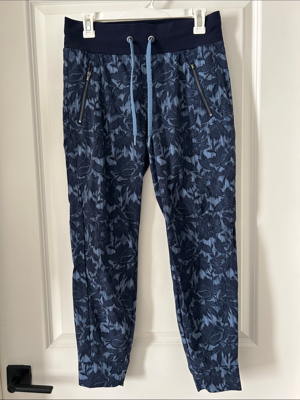 Athleta Navy Blue Floral Joggers with Drawstring